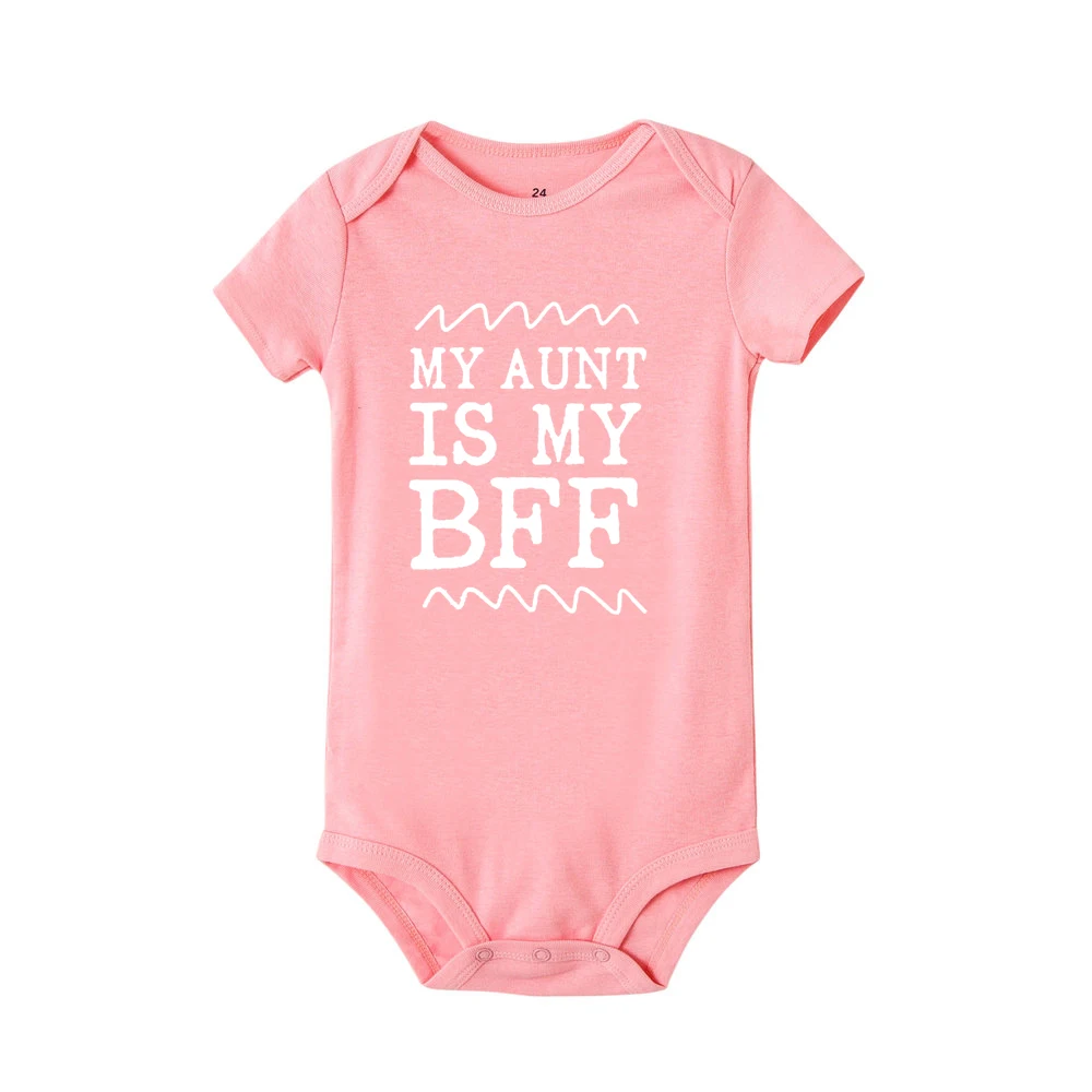 Забавные белые боди для новорожденных с надписью «My Aunt Is My Bff»; детские летние хлопковые комбинезоны с короткими рукавами для мальчиков и девочек - Цвет: RB09-SRPPK-