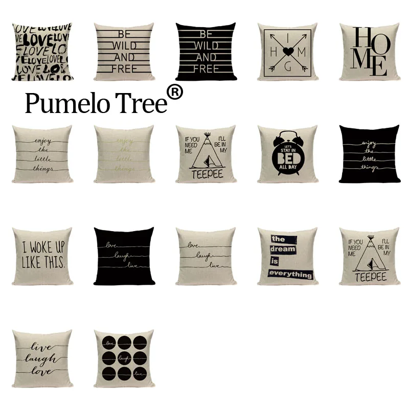 Весенние наволочки черный белый чехол для подушки с буквами Декоративные Sofahome