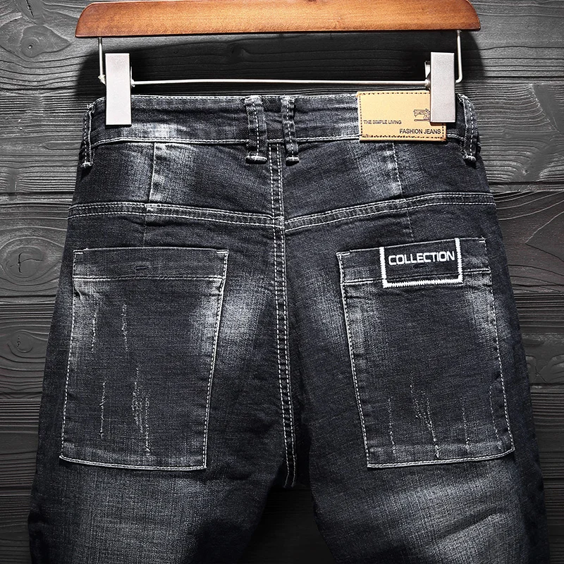 Jeans Men 2019 Spring Black Cotton Strench Straight Slim Fit Classic Pants Trousers Casual Modis Denim Streetwear | Мужская одежда