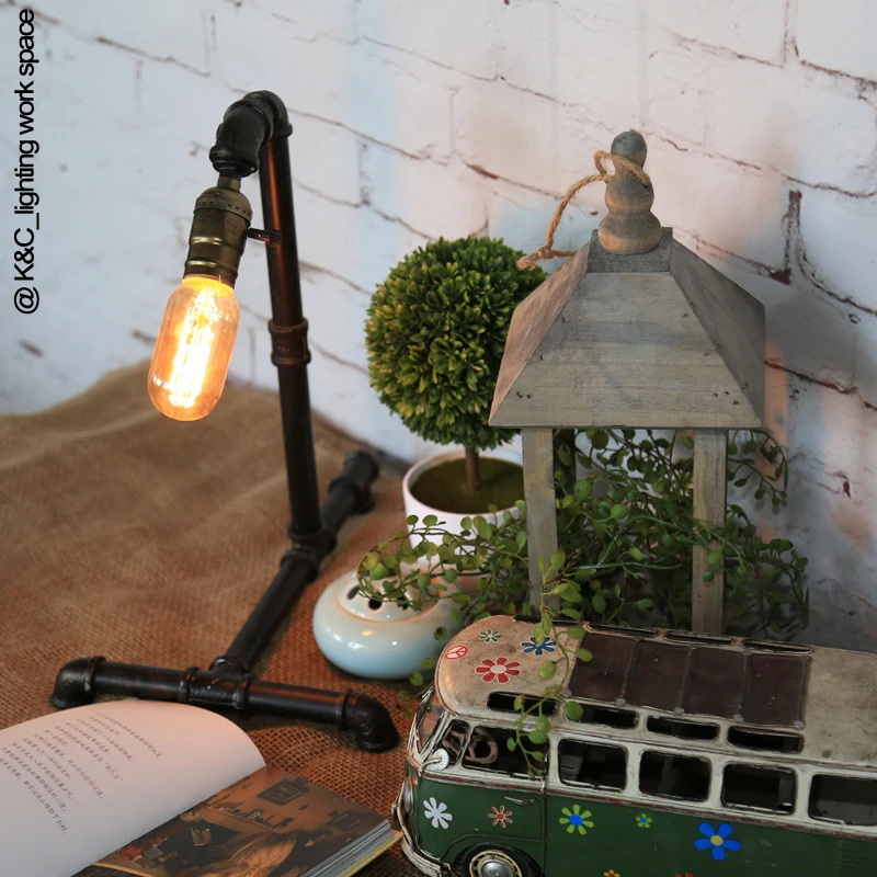 [Kc] loft Edison lamps industrial pipes retro personality creative table lamp decorated caf | Лампы и освещение