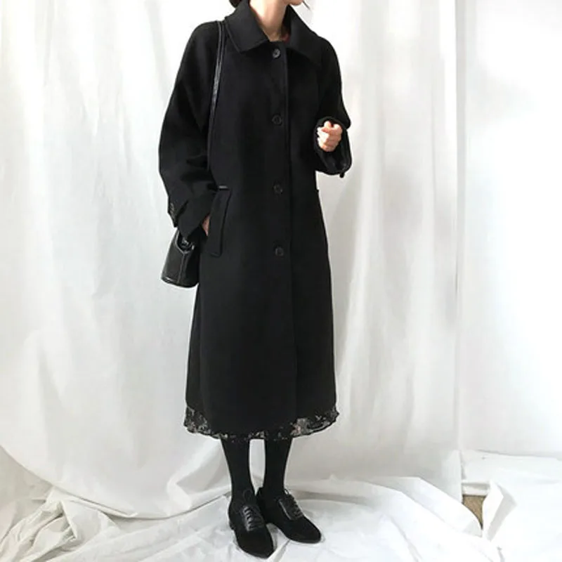 2019 Wool overcoat women's medium and long fashionable thin cloth fashion coat | Женская одежда
