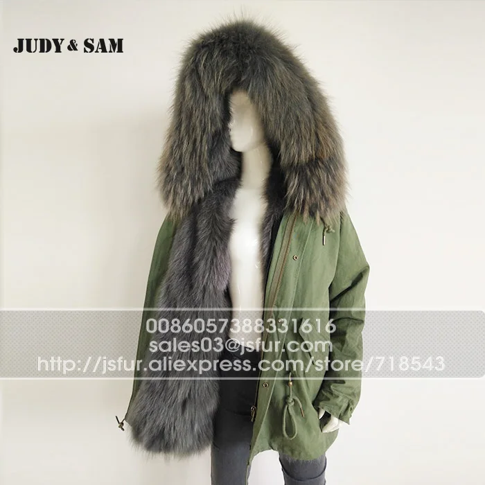 Куртка с капюшоном армейско-зеленого цвета толстой натуральной опушка из