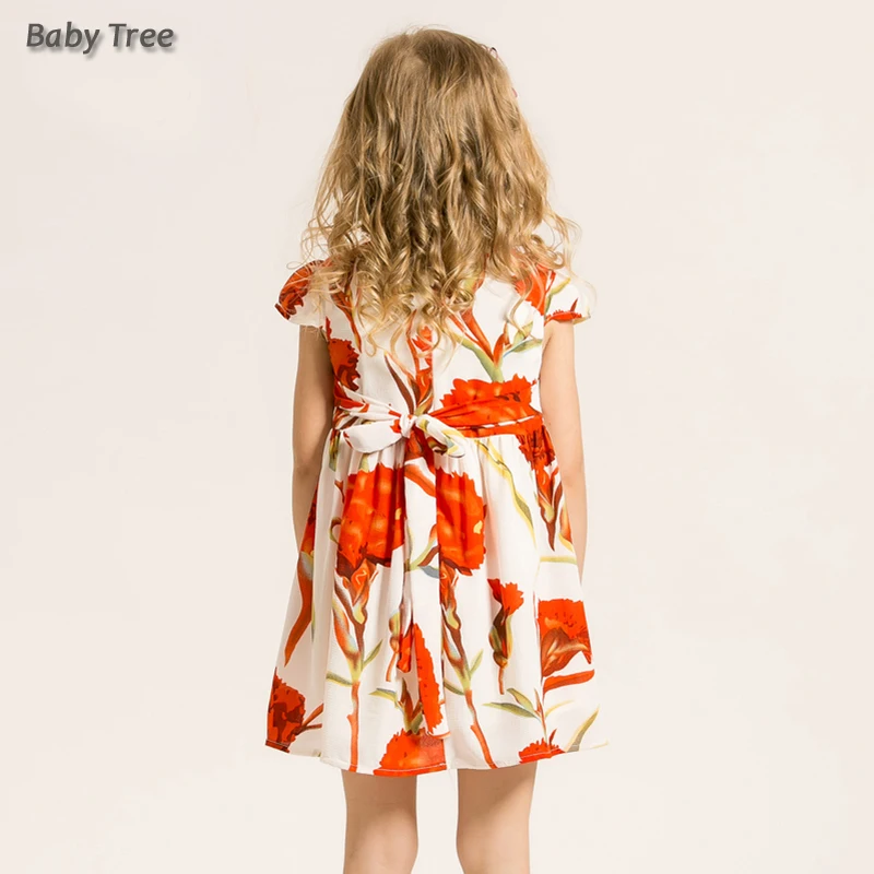 2-12T Little Girls Floral Dress Summer Sleeve Carnation Flower Print Kids Casual Back to School Teen Clothing D2127 | Детская одежда и