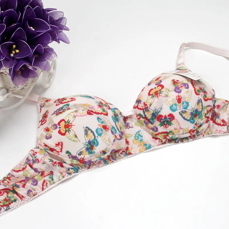 Бесшовный бюстгальтер из чистого шелка без косточек 100% натурального с принтом 34