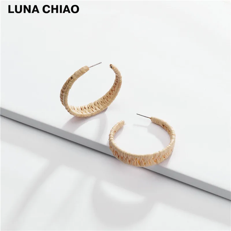 LUNA CHIAO модные ювелирные изделия ручной работы обруч из ротанга серьги трендовые