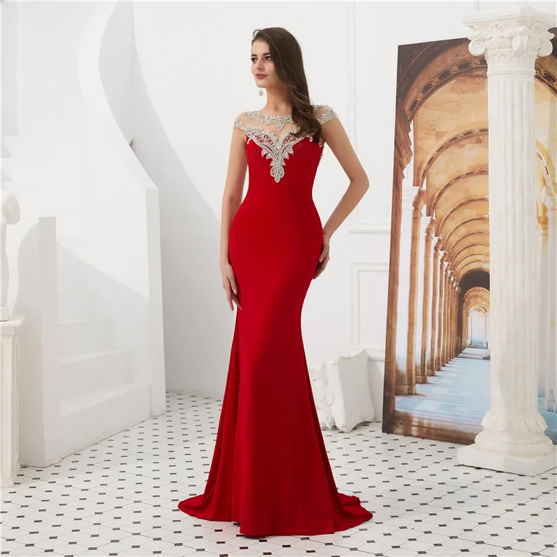 ILoveWedding элегантное платье для выпускного вечера с кристаллами и бусинами, Замочная скважина в виде русалки, платье для выпускного вечера, Длинные вечерние платья - Цвет: Красный