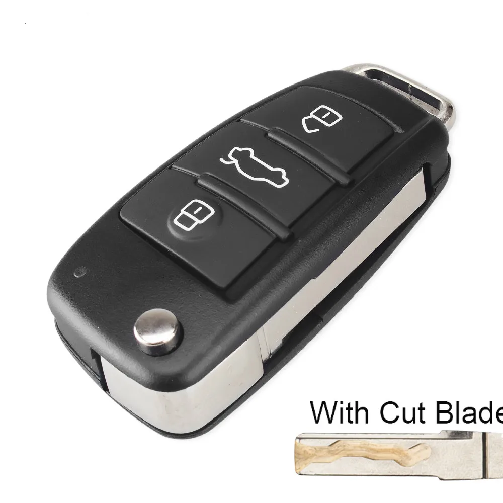 Cutted Blade KEYYOU 3 кнопки складной автомобиль откидная оболочка ключа дистанционного управления для Audi Q7 A3 A4 A6 A6L A8 TT Cut/Uncut лезвие Fob чехол Замена - Количество кнопок: Cutted Blade