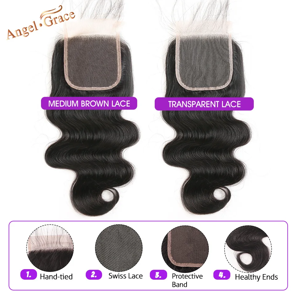 Angel Grace Hair Store малазийские объемные волнистые человеческие волосы пучки с закрытием 3 пучка с закрытием Remy человеческие волосы естественного цвета
