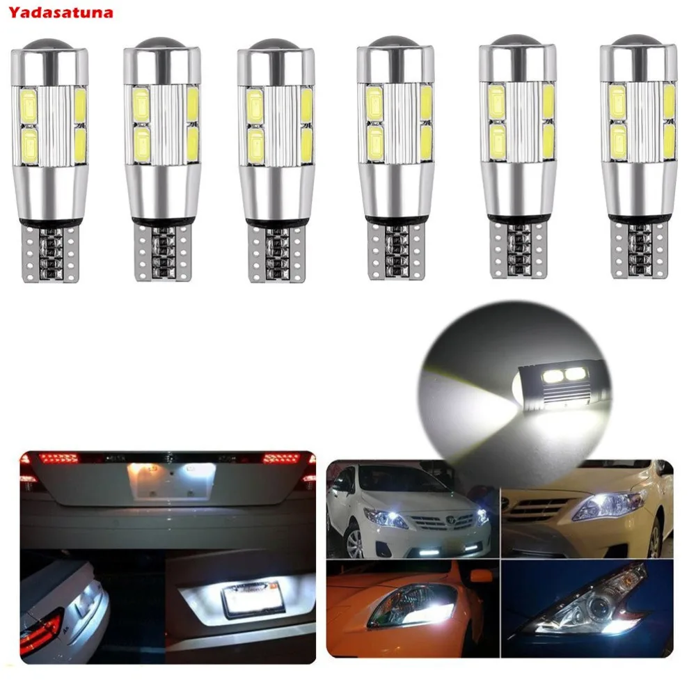 

6Pcs T10 Canbus LED White 10 SMD 5630 LED Car Light Bulbs Error Free T10 W5w 194 168 2825 Wedge for Side marker Indicator lights