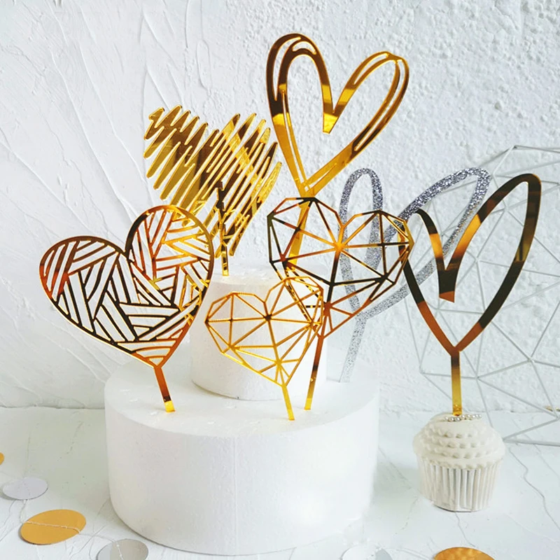 Valentine's Day Gold Acrylic Birthday Decoration Cake Topper lovers Marriage Top Happy Wedding Party Supplies Gift | Дом и сад
