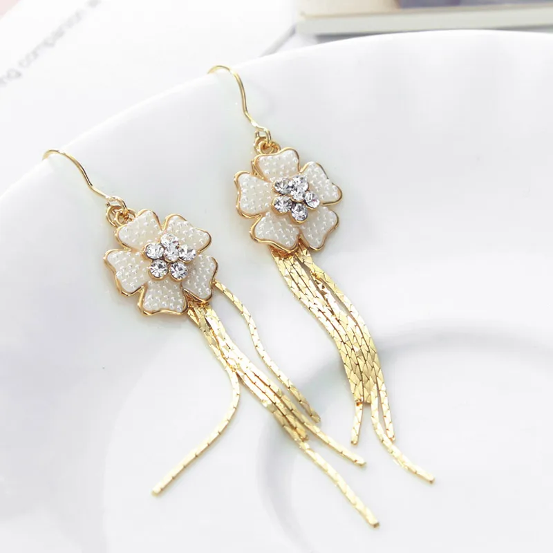 Серьги подвески Neoglory Австрия с искусственным жемчугом светильник желтого золота