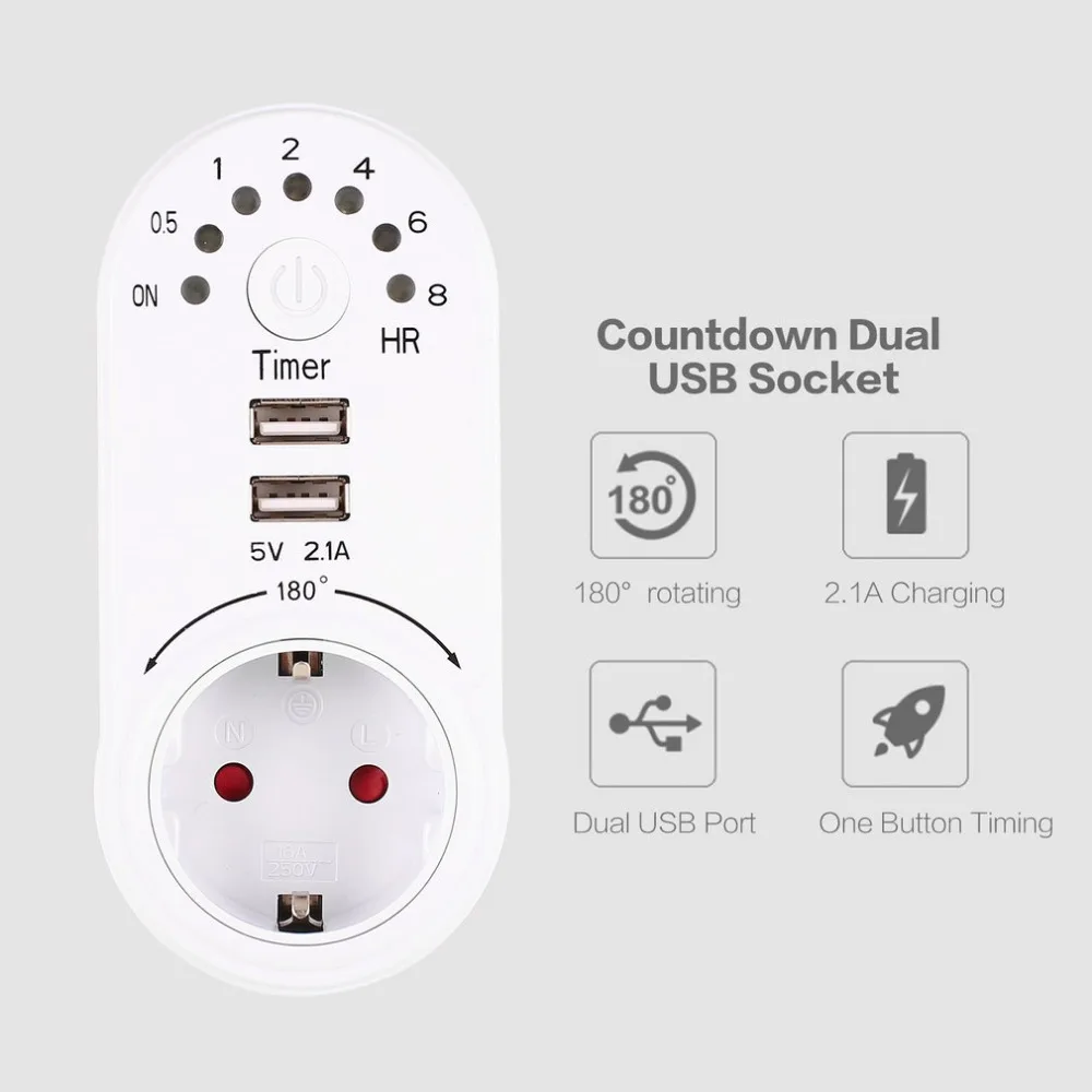220В таймер мини USB 5В 2.1A адаптер розетка обратный отсчет энергосберегающий