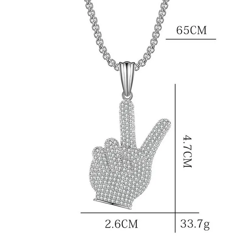 

Hip Hop Iced Out Bling Victory Gesture Pendant White Plated Chain Necklace for Men Women#SS40