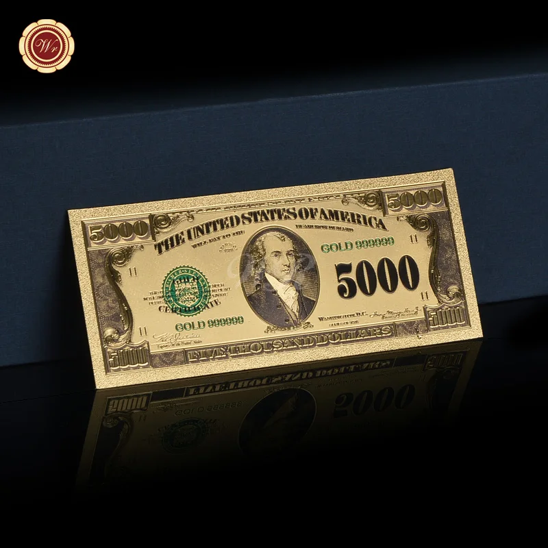 Американская цветная Золотая банкнота $5000 доллар банкнота|gold colored paper|paper gun model