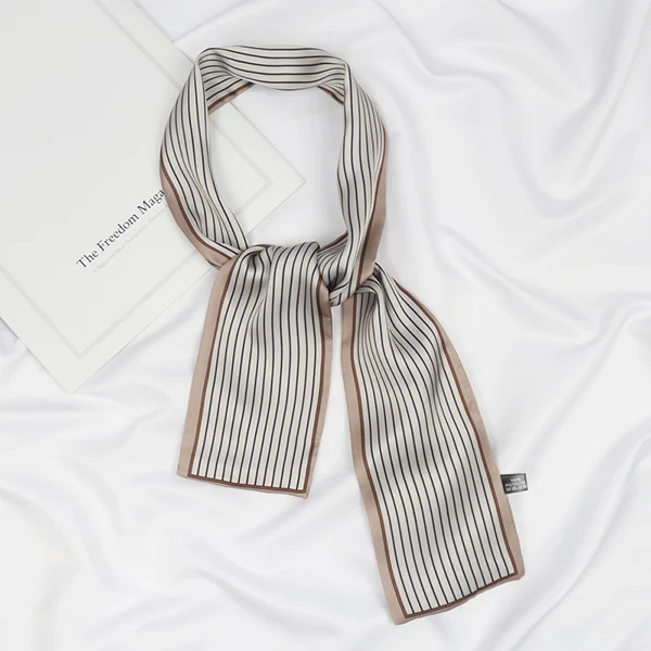 khaki(stripe type) Женская однотонная сумка Украшение длинный шейный галстук повязка на голову узкий атласный шейный платок для волос тонкий Шелковый маленький шарф с саржевым подолом - Цвет: khaki(stripe type)