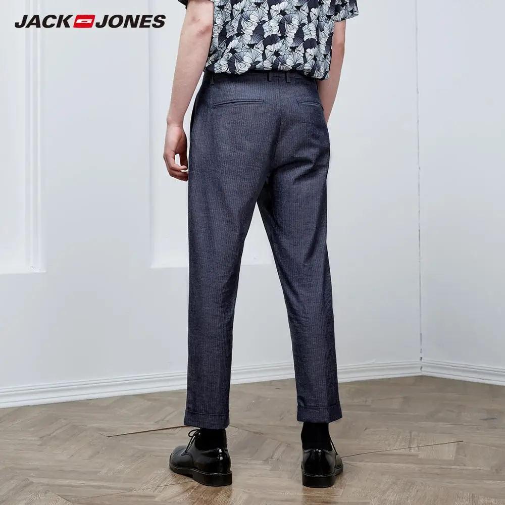 JackJones Для мужчин's 100% хлопок Бизнес с темно синими полосками укороченный брюки