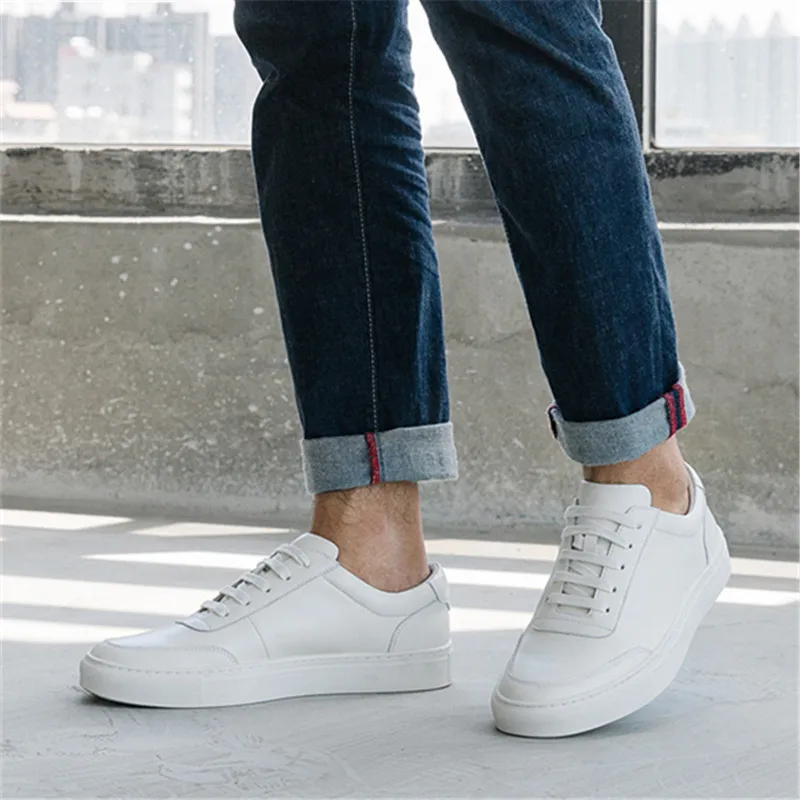 KRUSDAN Men Shoes Genuine Leather Casual White Sneakers 2018 Summer Handmade Vulcanized Walking Men's Lace Up Sports Flats | Обувь