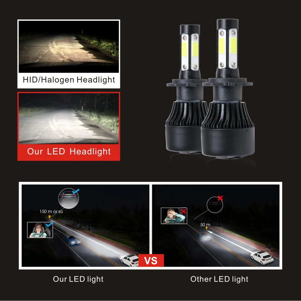 Новый 2 шт. 4 сторонний COB 100 Вт/пара 10000LM светодиодные фары 9006/HB4 LED H7 9005/HB3 H11 H4/9003 Hi/Lo