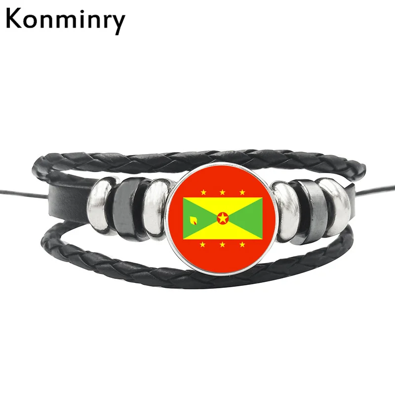 Konminry классический Багамские Острова Панама Куба гаит Центральная Америка Национальный флаг браслет Кожа Веревка стекло купол браслеты с пуговицами - Окраска металла: Покрытие антикварной медью