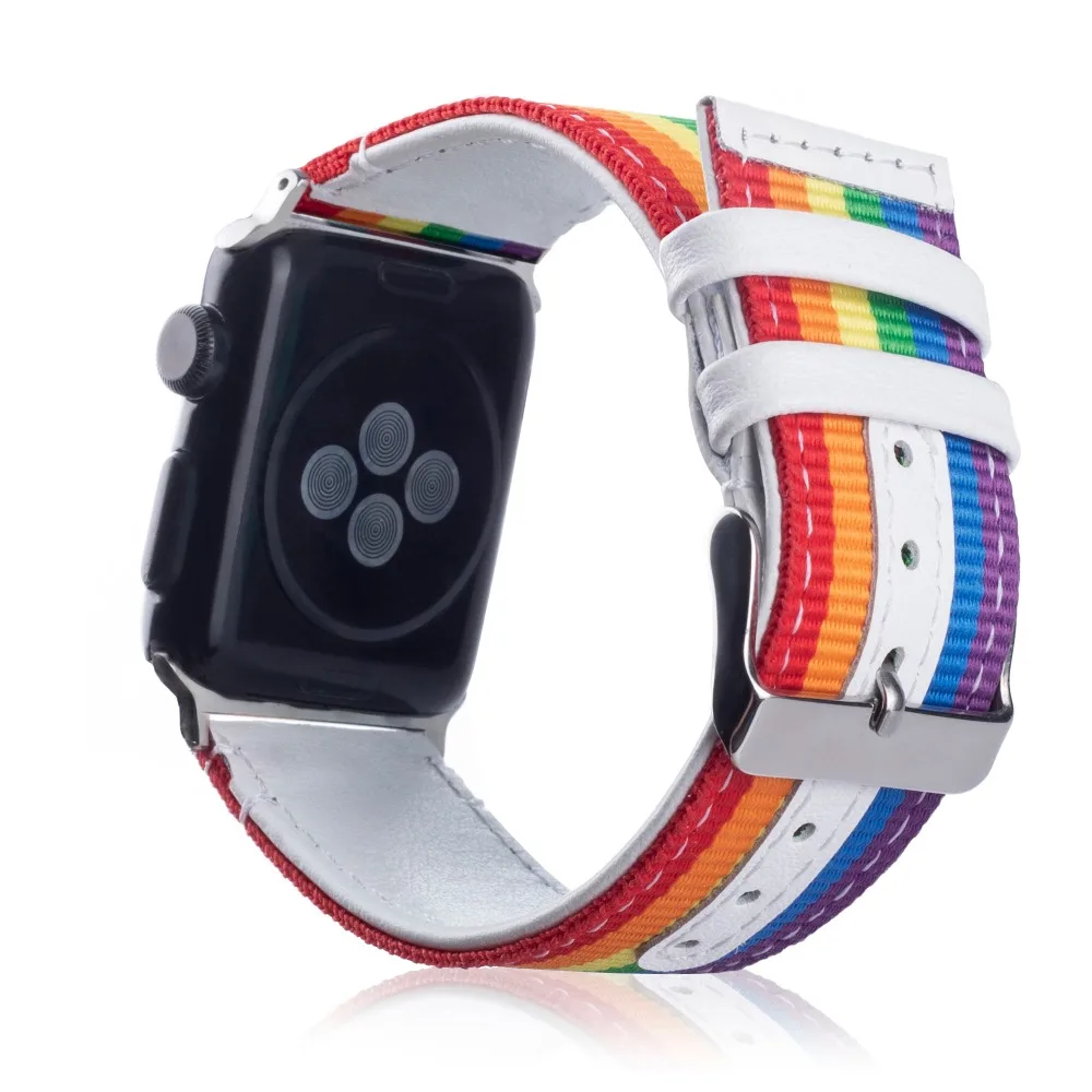 Нейлоновые ленты в радужную полоску для Apple Watch Series 5 4 3 2 1 ремешок с пряжкой iWatch