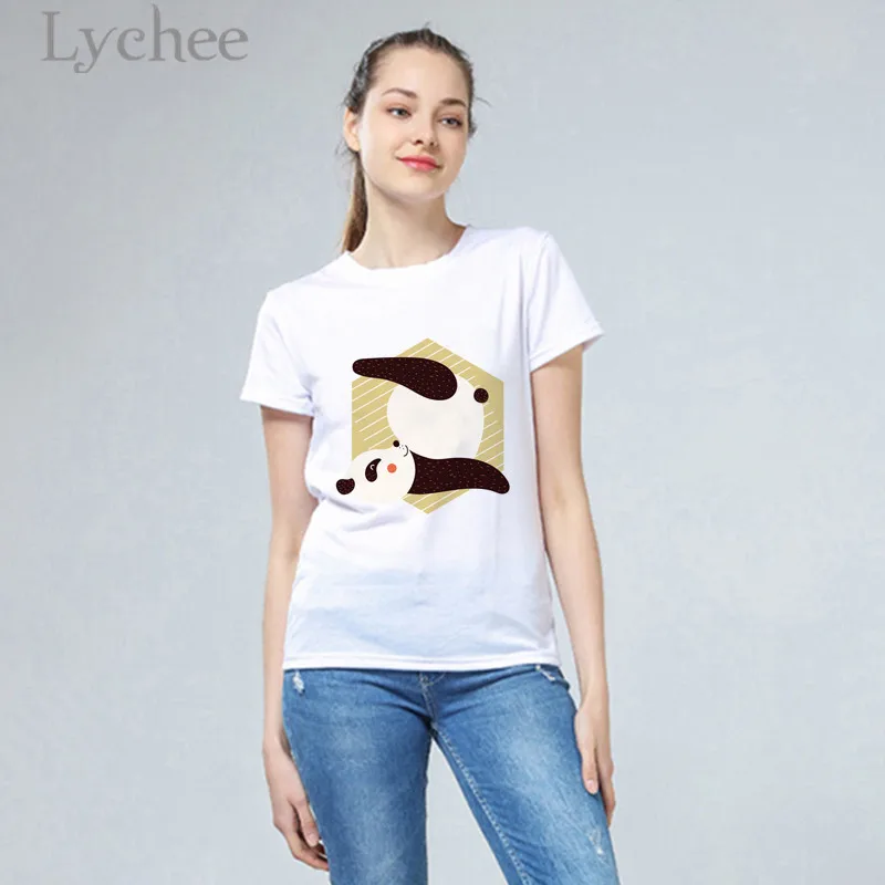 Женские футболки Lychee с принтом Харадзюку топы круглым вырезом и коротким рукавом