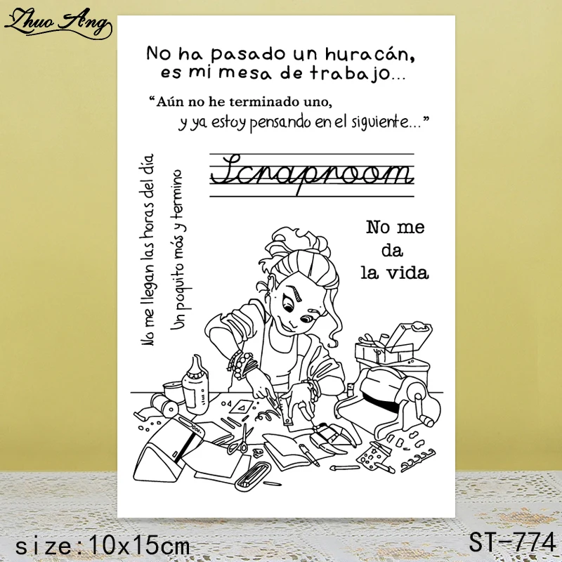 

ZhuoAng Spanish Word Lively Girl Clear Stamps For DIY Scrapbooking/Card Making/Album Decorative Silicon Stamp Crafts