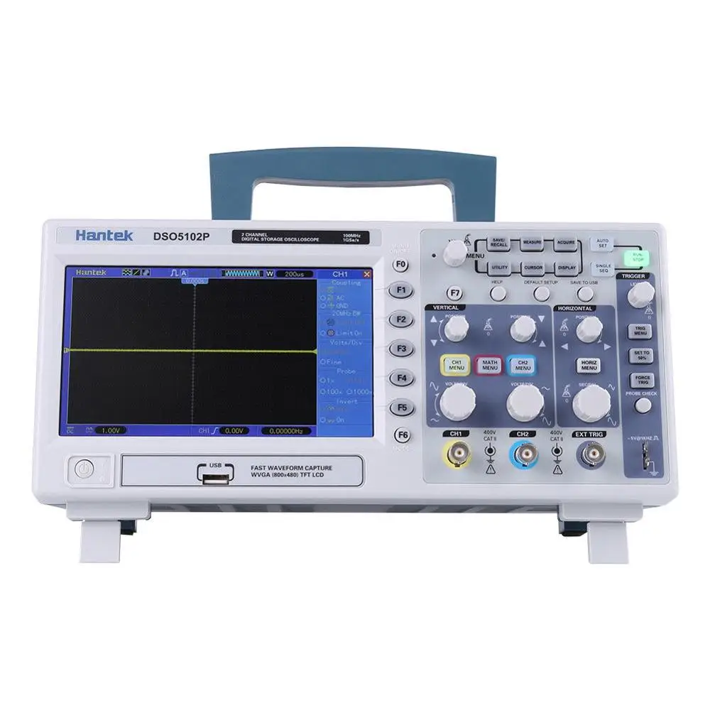 Цифровой осциллограф 100 МГц Hantek DSO5102P ручные осциллографы 2 канала 1GSa/s USB портативный Osciloscopio длина записи 40K