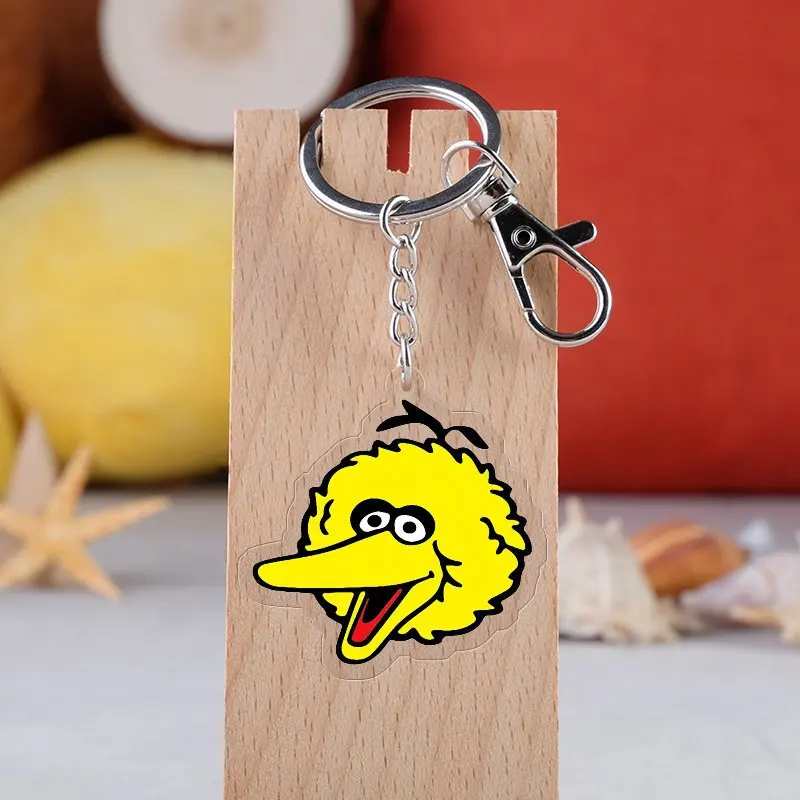 10 pcs/lot Anime Sesame Street Acrylic Keychain Toy Figure ELMO Bag Pendant Double sided Key Ring Gifts images - 6
