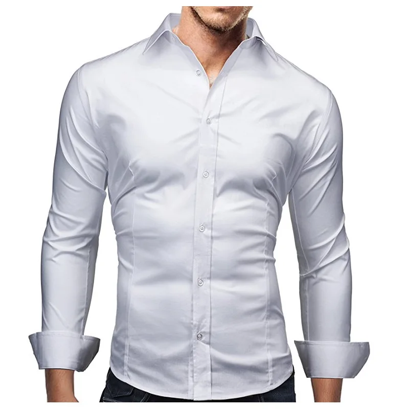 

Men Shirt Brand 2018 Male High Quality Long Sleeve Shirts Casual Solid Color Business Slim Fit Black Man Dress Shirts 3XL