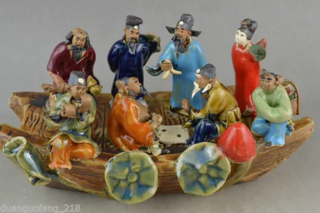 Elaborate Chinese Classical Collectible Handwork Old porcelain China 8 immortal on boat statue