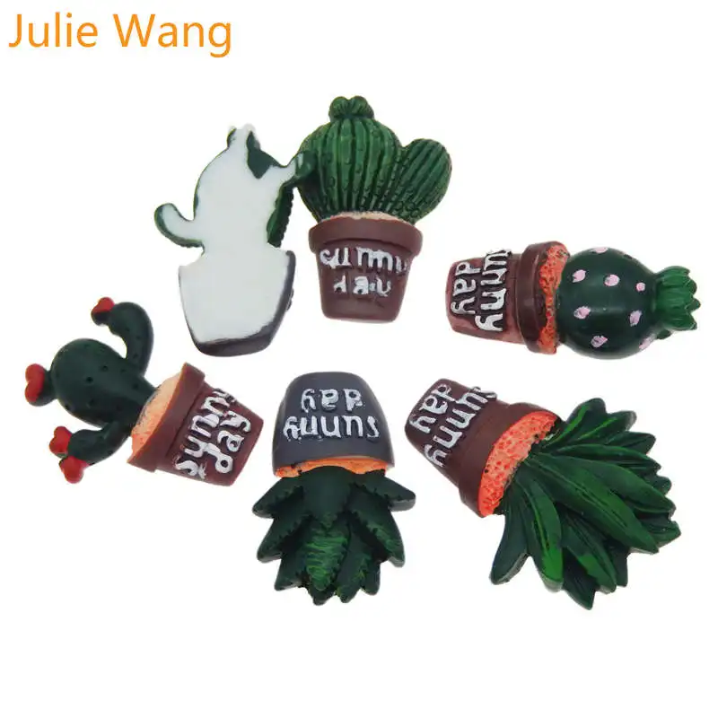 Кактус из смолы Julie Wang 6 шт. с плоской задней поверхностью зеленый в горшках