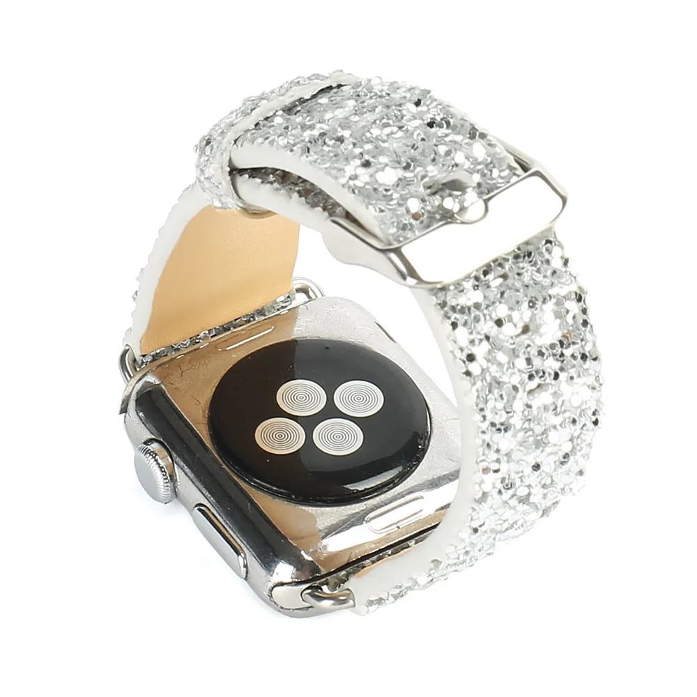 Сверкающий ремень из искусственной кожи для Apple Watch новый год банкет 3 2 1 iWatch 38 мм 42
