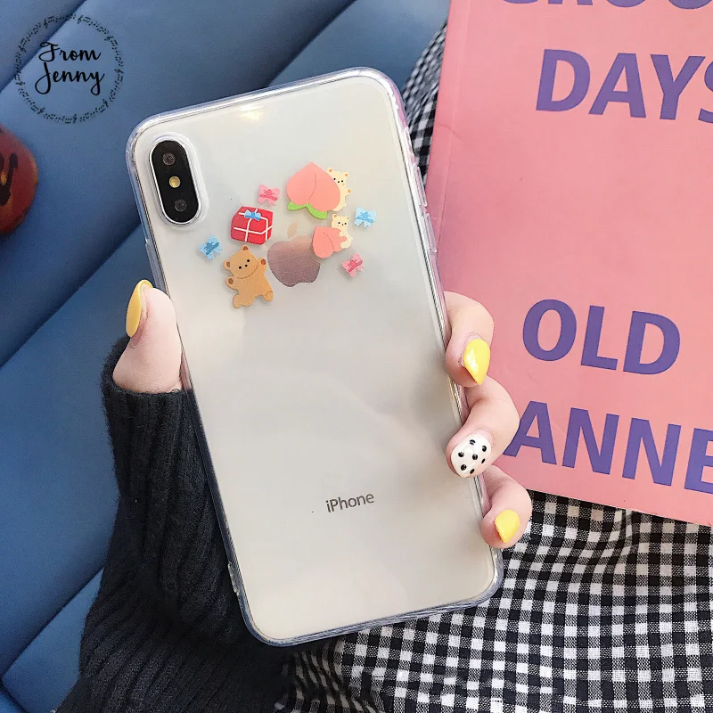 From Jenny с милым медведем персикового цвета для iPhone x xr xs max 6 6s 7 8 Plus Прозрачный чехол