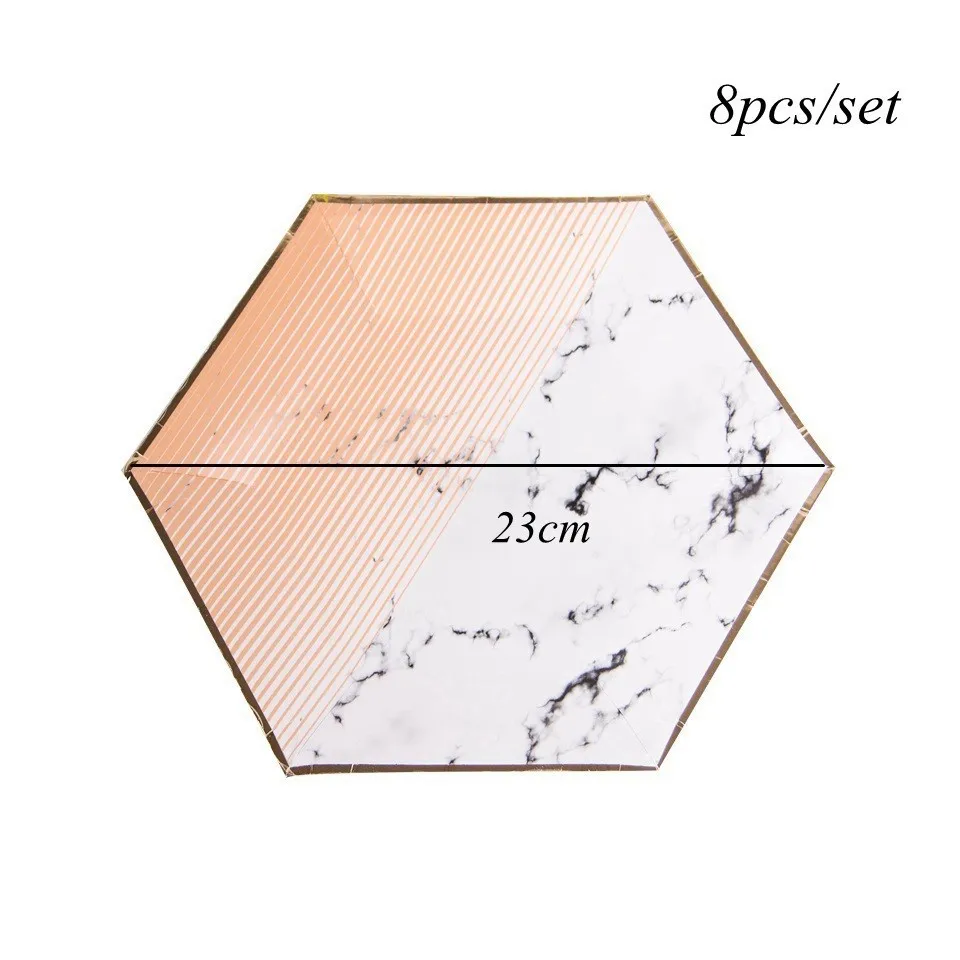 8p rose gold plate A 1 Набор, Мраморная позолота, одноразовая посуда, розовое золото, бумажный стаканчик/тарелки/соломинки, украшение стола, для дня рождения, свадьбы, вечеринок - Цвет: 8p rose gold plate A