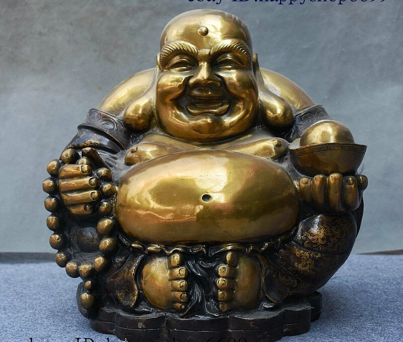 

Chinese Buddhism Temple Pure Copper Bronze Wealth Maitreya Buddha Yuanbao Statue