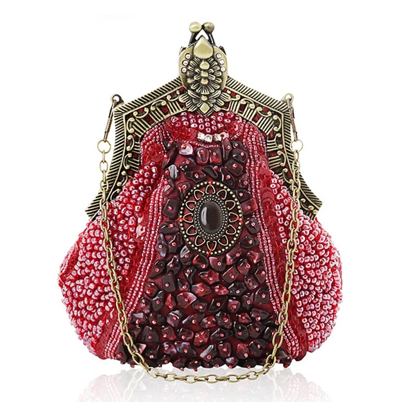 New Vintage Women Evening Luxury Handbags Wedding Bead Clutch Purse Bags for Women Bridal Party Shoulder Bag
