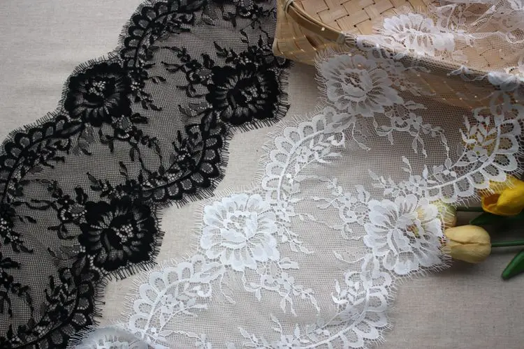1шт = 3 ярда 3 ярда/лот 22см сетчатая кружевная отделка с цветочным узором черного и белого цвета для юбки, платья, одежды из заплаток материала X370.