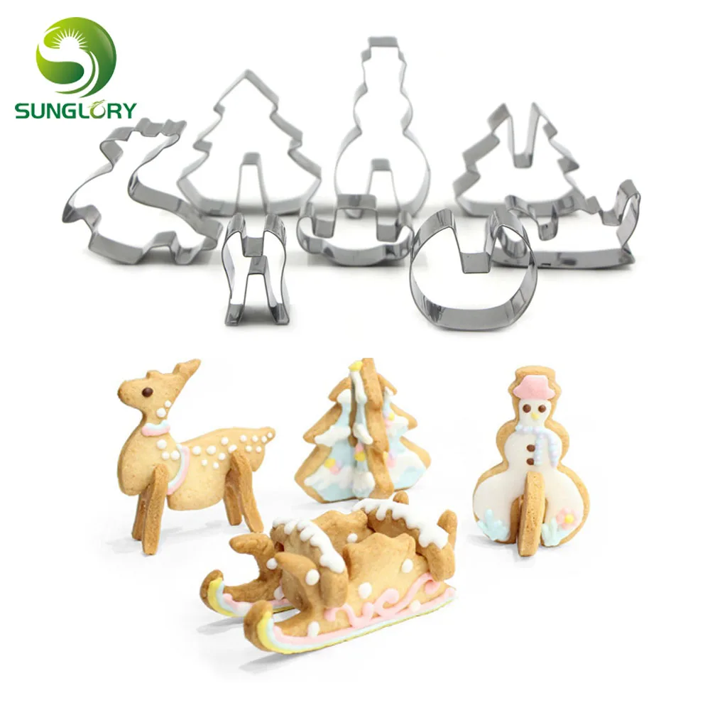 

Sunglory 8PCS 3D Christmas Cookie Cutter Set DIY Stainless Steel Biscuit Mold Cake Decoration Cookie Mould Baking Tools Fondant