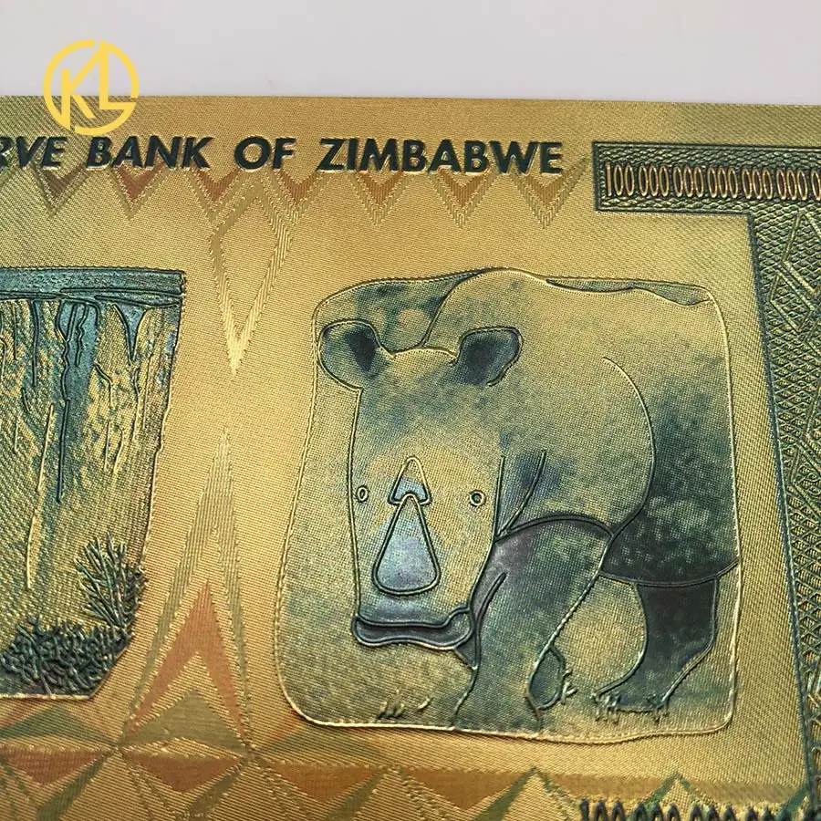 

100pcs New One Hundred Quintillion Zimbabwe Dollars 24K Gold Banknote Edtion Rhinoceros for souvenir and collection gifts