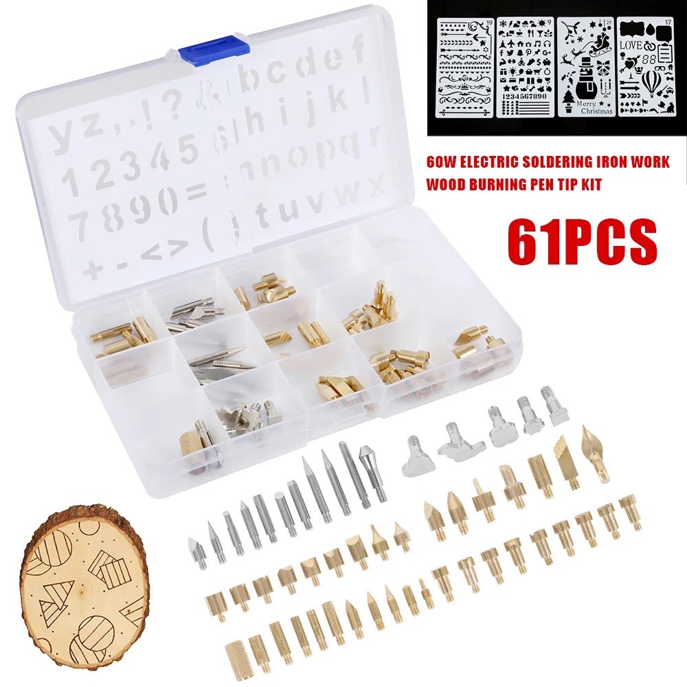 Durable Wood Burning Pen Tips Set Soldering Pyrography Solder Nozzles With 2pcs Stencils Kit Tool for DIY Hobby Craft | Инструменты