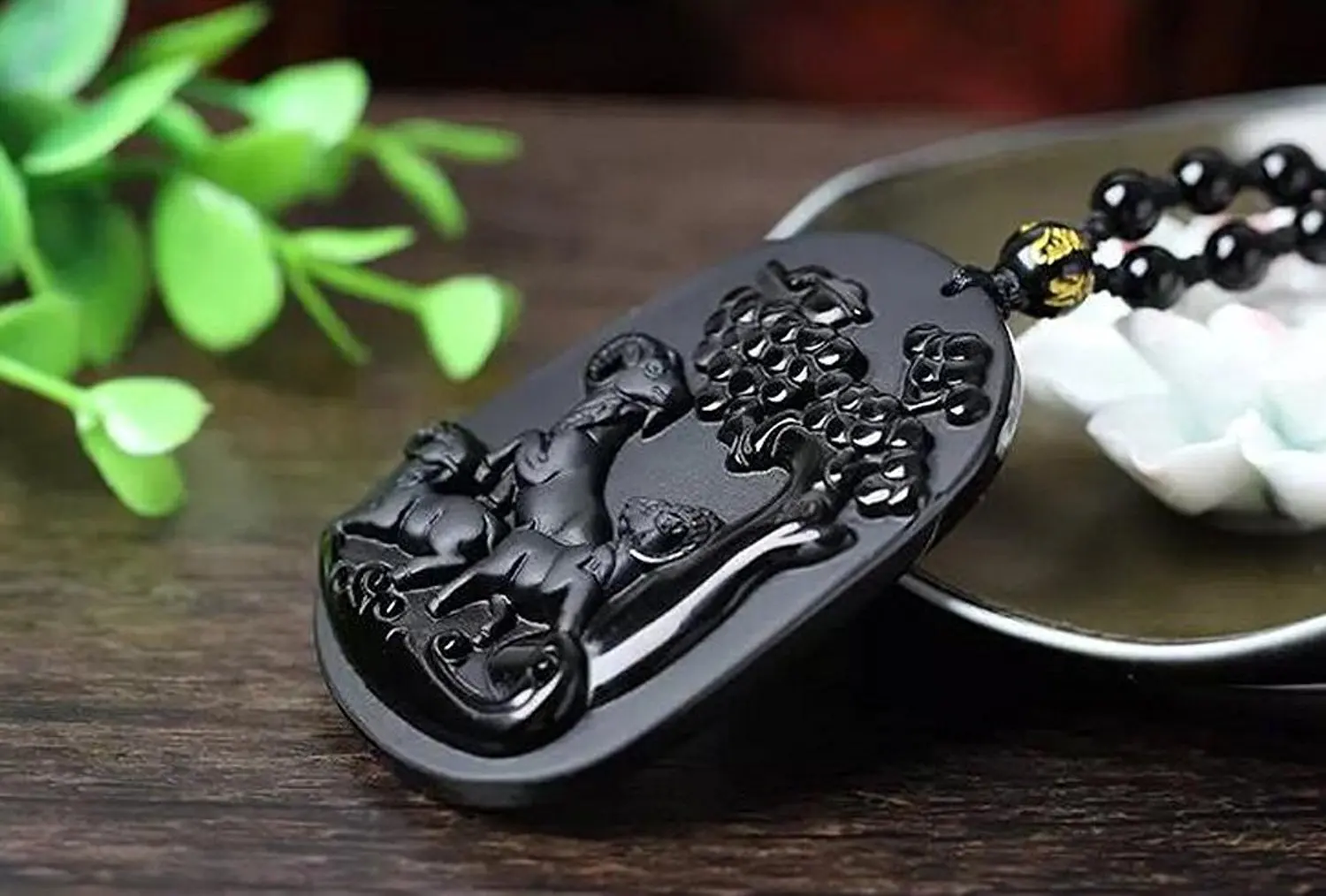 Koraba Fine Jewelry Hand Carved Natural Obsidian Eye Pendant Wishful Three Sheep Necklace Free Shipping | Украшения и аксессуары