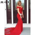 Красное вечернее платье-русалка, длинное атласное простое вечернее платье без рукавов с открытыми плечами и аппликацией, со шлейфом