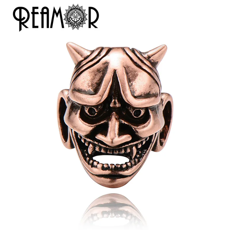 REAMOR 6.5mm Silver Plated Ghost Mask Copper Bead Metal Demon Evil Beads for DIY Leather Bracelet Jewelry Making Accessories | Украшения и