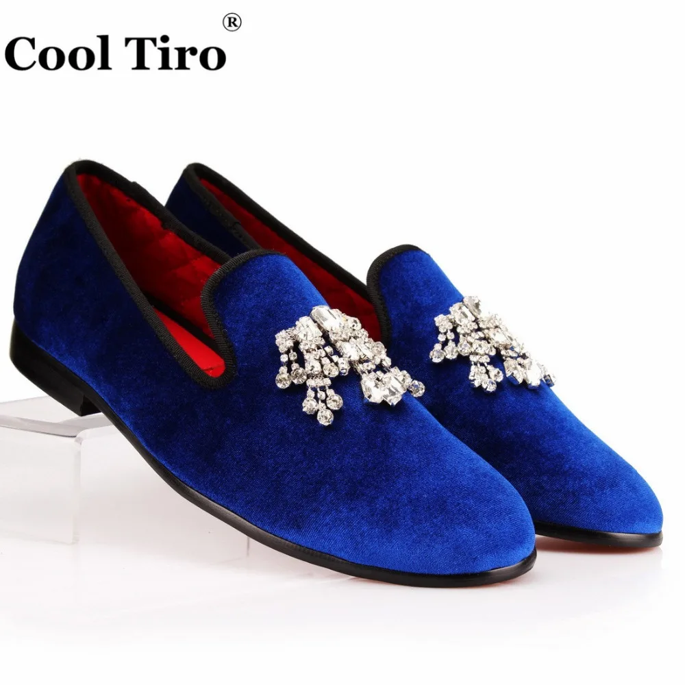 Мужские туфли с бахромой и кристаллами синие велюровые на плоской подошве|shoes