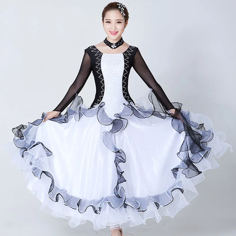 Сексуальное женское платье для фламенко Черное и белое конкурсов испанское 89|dress