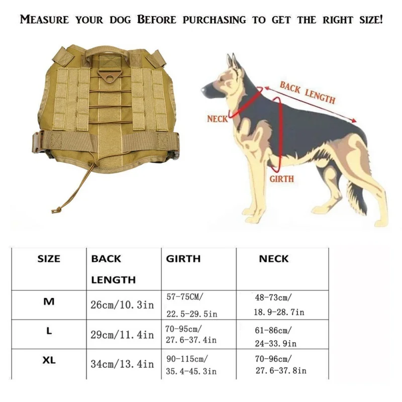 

Training Hunting Dog Vest Hunting Molle Nylon Water-resistan Military Tactical Dog Vest Adjustable Dog Harness with Handle