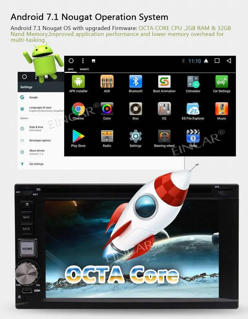 Двойной Автомобильный dvd плейер din in Dash 6 2 &quotголовное устройство Android7.1 GPS