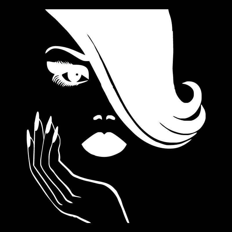 

11.7cm*14cm Pretty Woman Manicure Creative Stickers Decor Car Accessories Black/white wall sticker