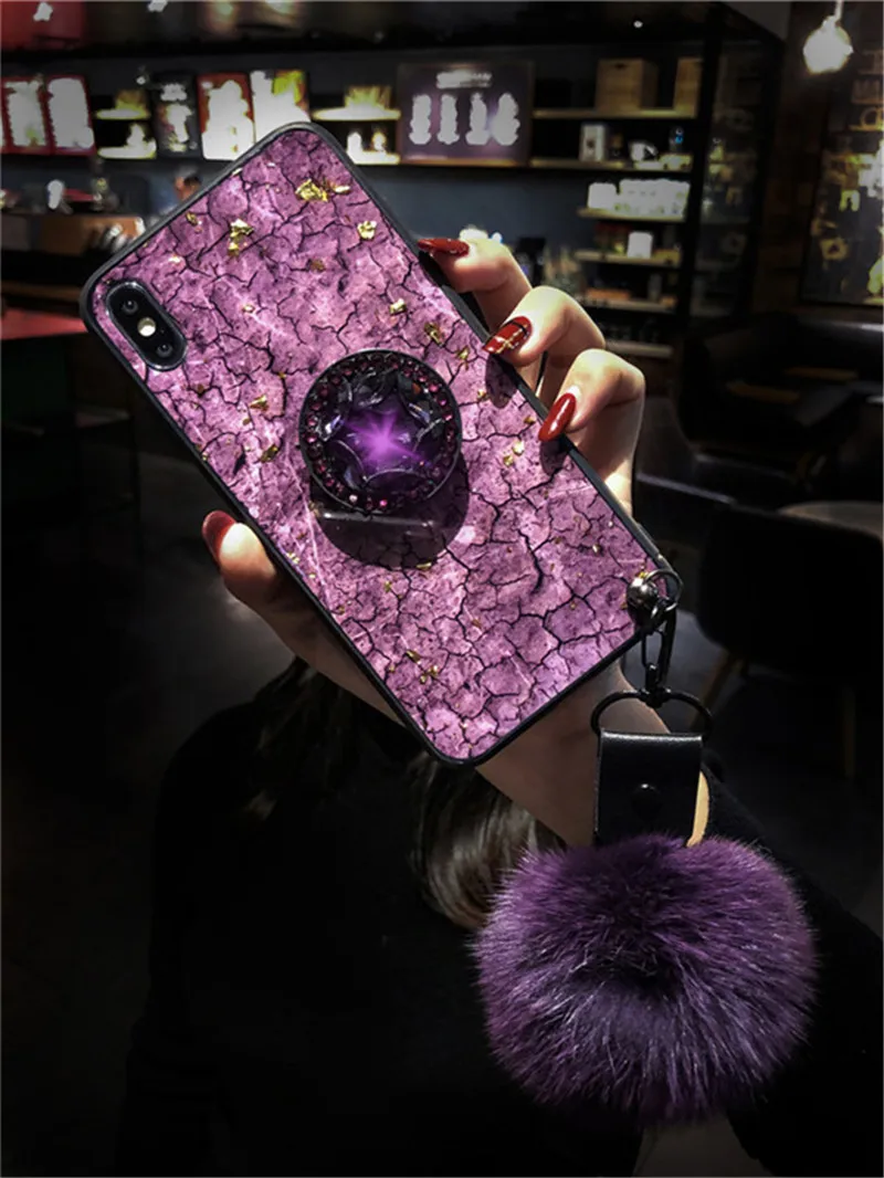 Для samsung Galaxy M10 M20 M30 A10 A20 A30 A40 A50 A70 A90 мраморная 3D Блестящий Алмаз Стенд Мода с меховыми помпонами для ремешок чехол Чехол - Цвет: Case  tripod  Lanyar