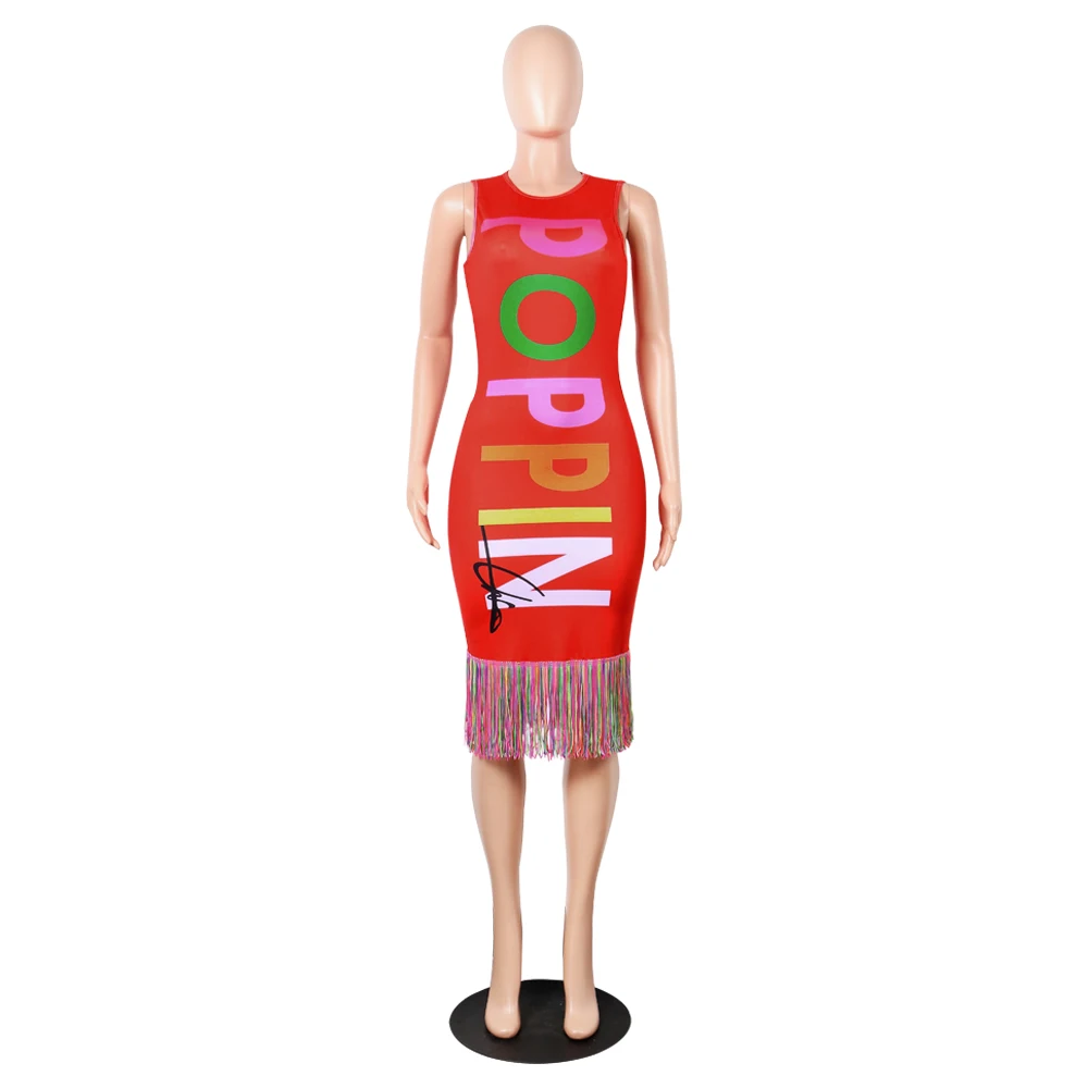 Joiekuno однотонное летнее облегающее мини платье с надписью и кисточками Vestidos mujer de